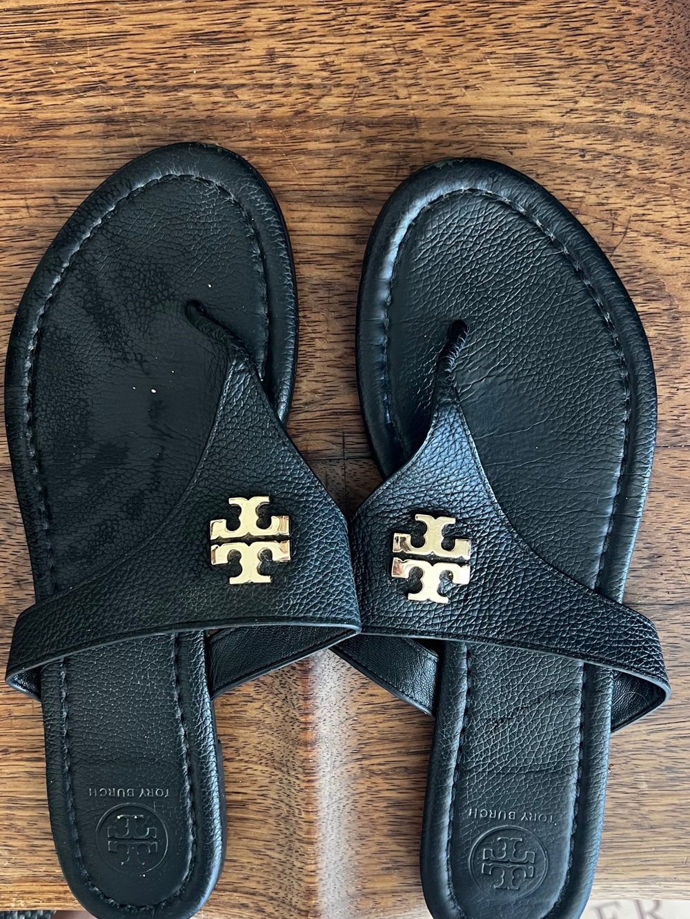 Tory Burch Black Miller Logo Leather Slide Sandals